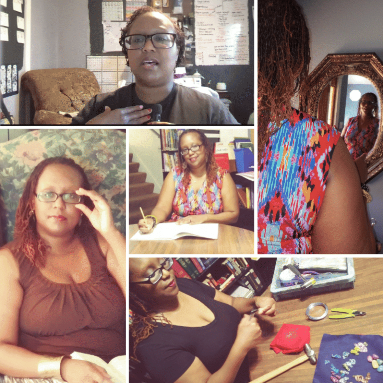 picture collage of christine being creative