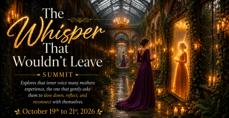 a woman looking at her glowing reflection for the 2026 fall summit with the title the whisper that wouldnt leave